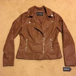 GUESS Women's Faux Leather Jacket Brown Size Med